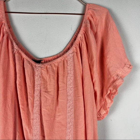 Torrid Peach Boho Peasant Blouse Cinched Collar - Size 4 - Picture 2 of 4